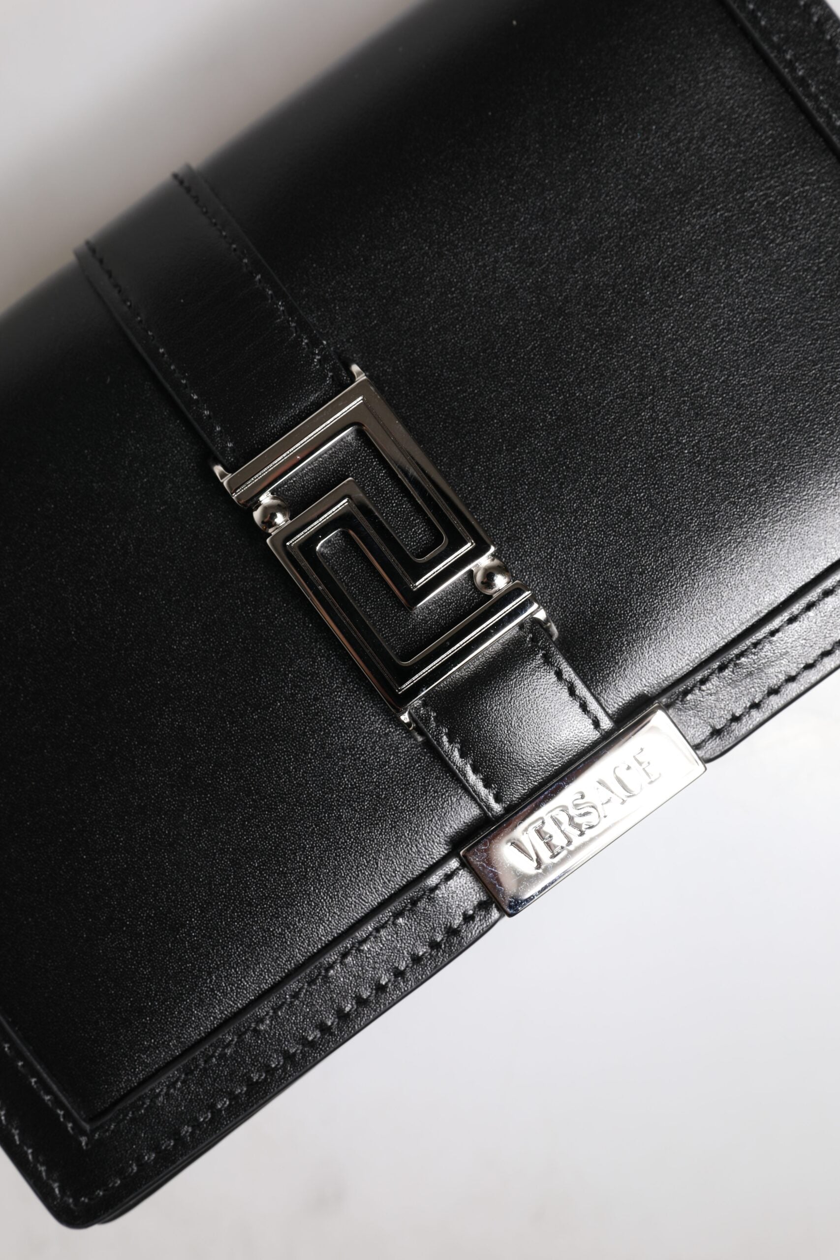 Versace Black Calfskin Leather Chain Strap Shoulder Crossbody Bag Versace