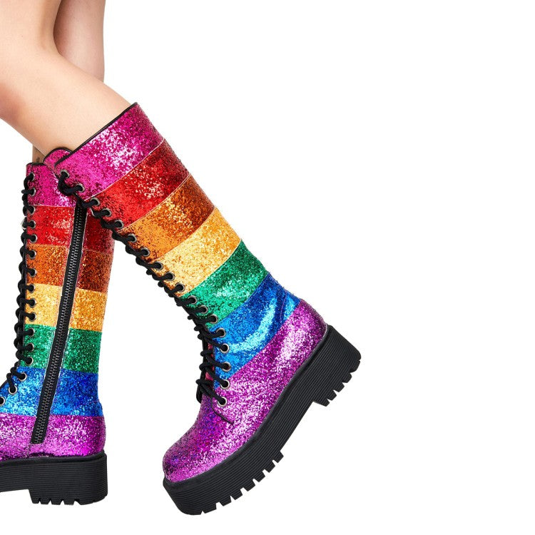 Sequins Color Matching Straps Martin Boots Trifle Platform Contrast Color LittleYogaSocks