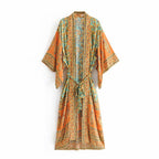 Spring/Summer Women's New Positioning Print Ankle Kimono Robe Yellow eprolo
