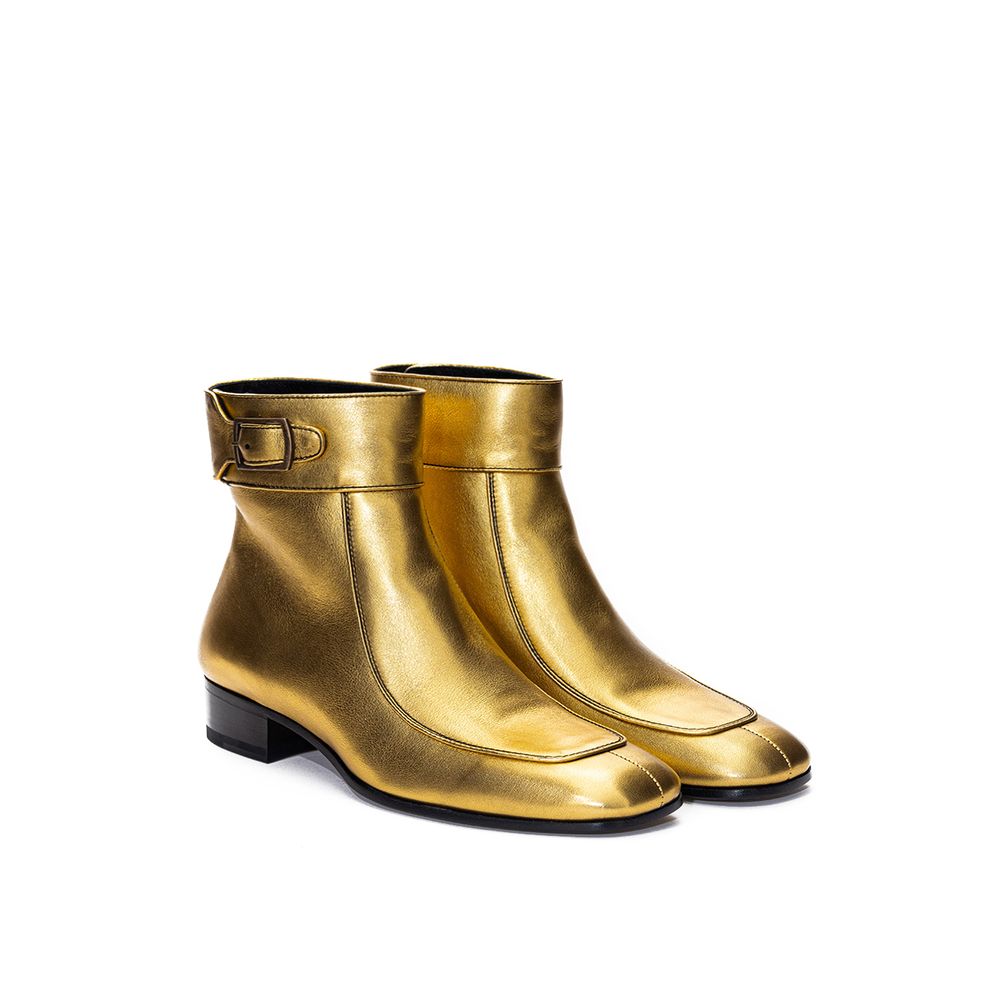 Saint Laurent Gold Leather Ankle Boots Saint Laurent