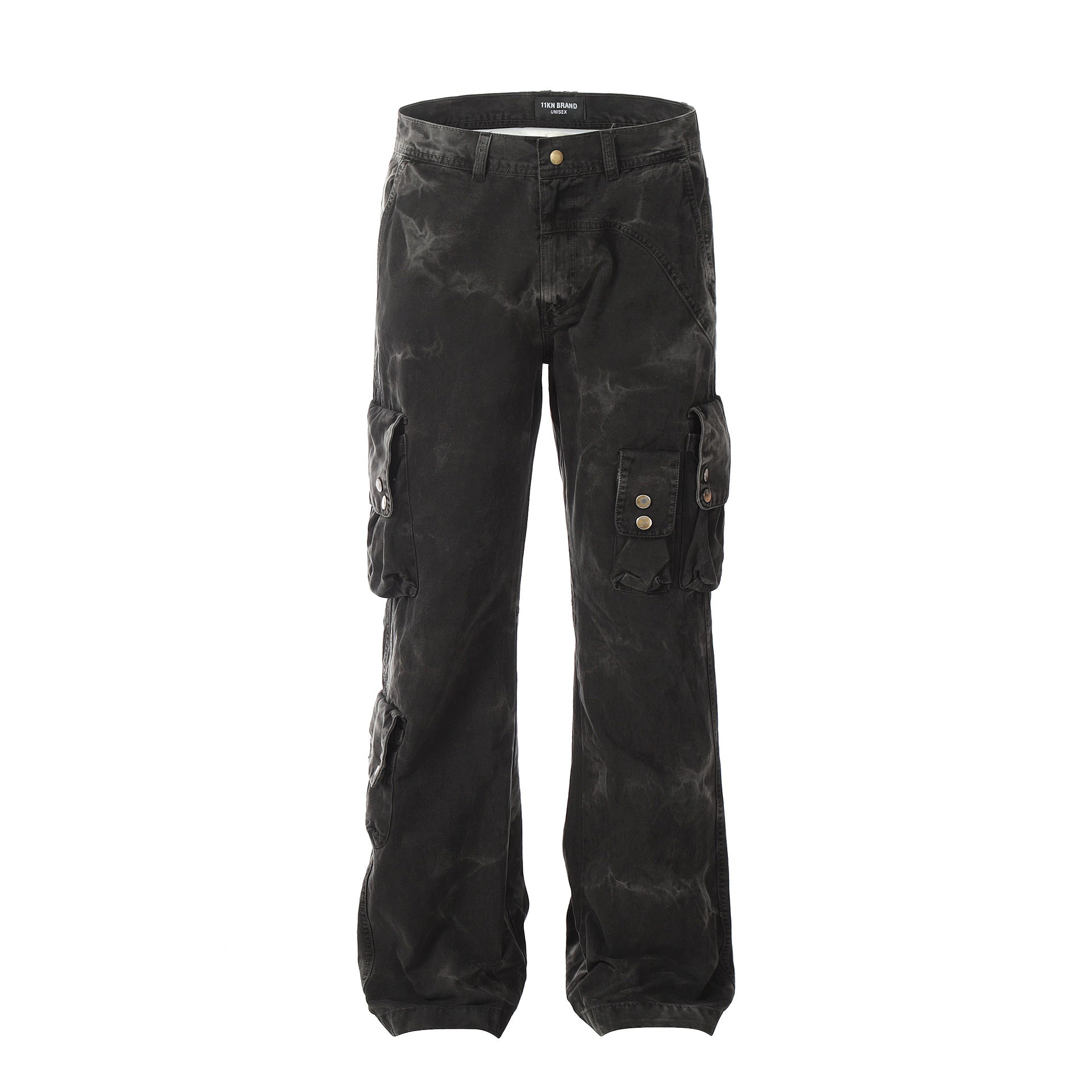 Heavyweight Multi-Pocket Tie-Dye Design Denim Trousers Straight Leg for Men and Women eprolo
