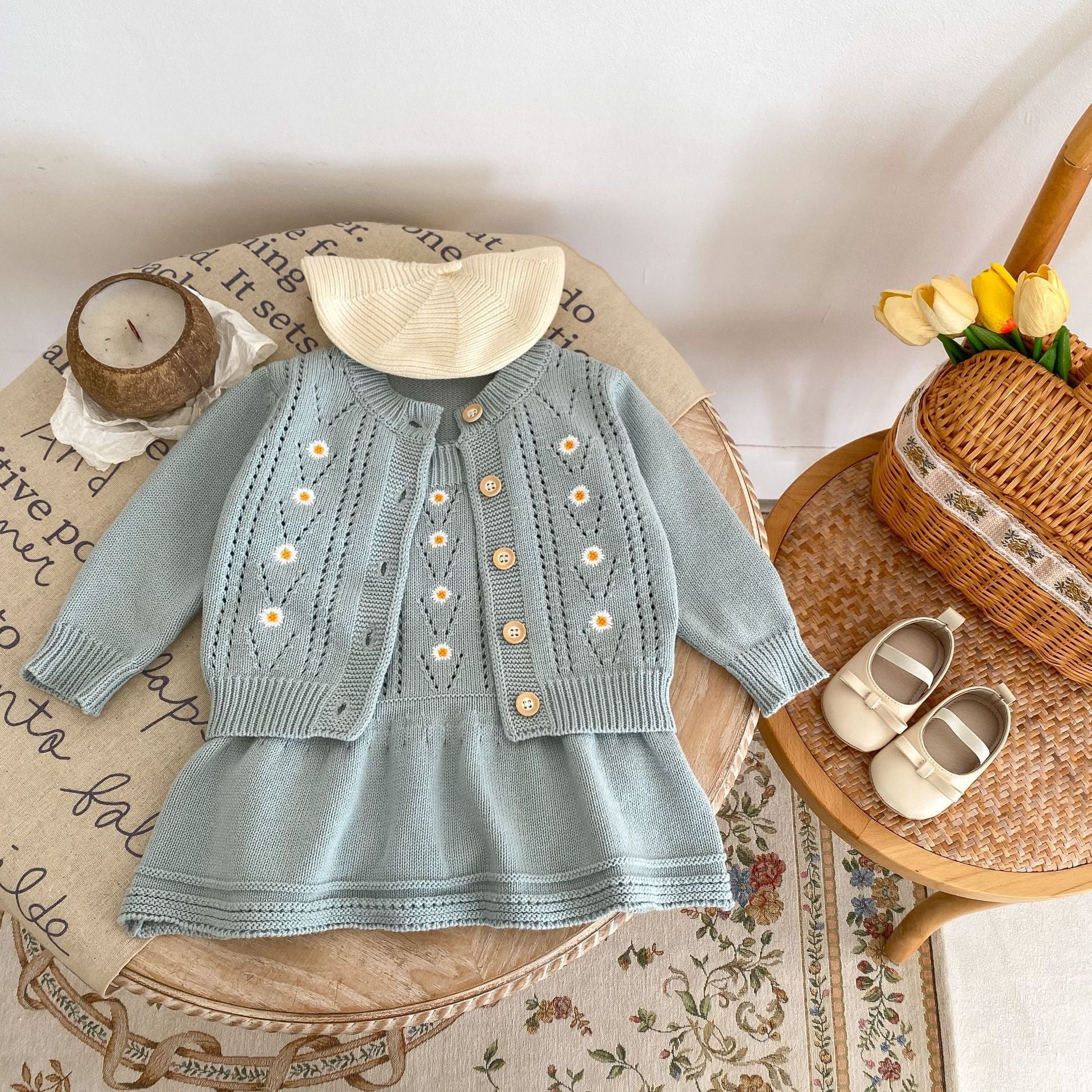 Baby Embroidered Hollow Knitted Coat Knitted Halter Skirt LittleYogaSocks