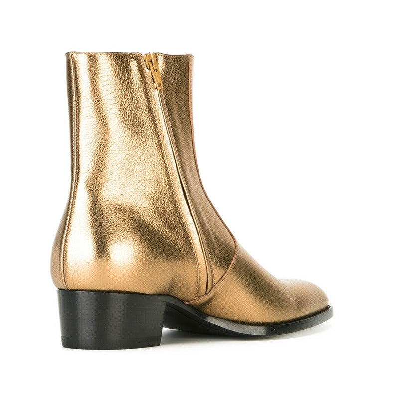 gold pointed toe men leather boots British style men fashion boots zip mujer bota chelsea booties eprolo