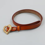 Gold Peach Heart Shape Buckle Top Layer Cowhide Leather Belt LittleYogaSocks