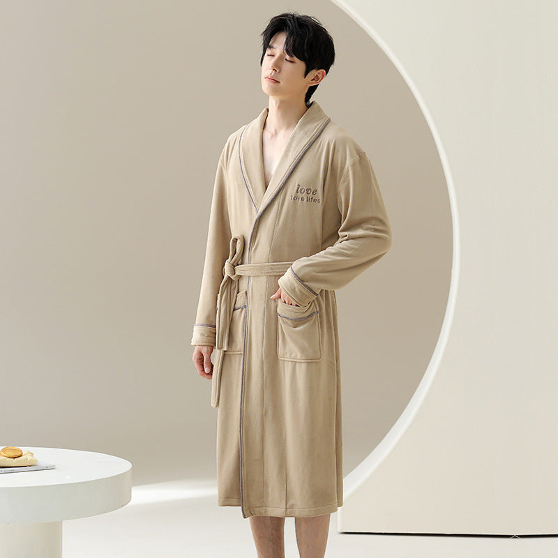 Winter Sleeping Robe for Men, Thickened and Warm, Medium to Long Robe for Men eprolo