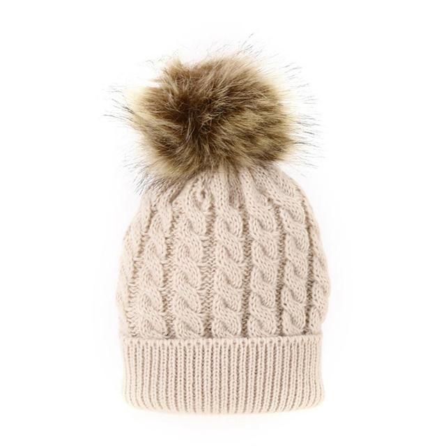 Parent-child Caps Cute Infant Baby Pompon Winter Hat Double Fur Ball Hat Mother Kids Warm Knitted Hat Newborn Beanie Cap eprolo