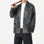 Style Loose Fit Denim Jacket with Dragon Robe Print for Men eprolo