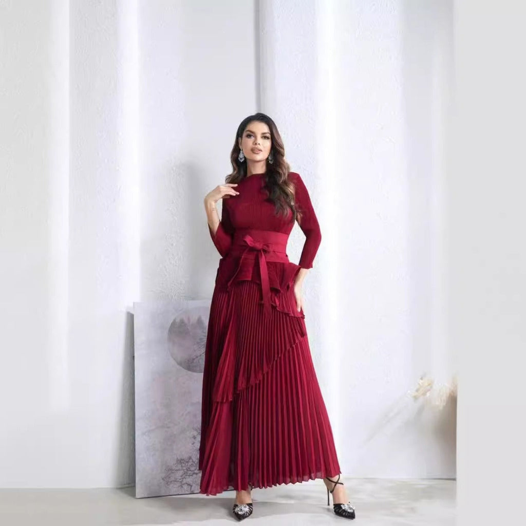 Wrinkled Irregular Lantern Skirt+Long Swing Skirt Set New Solid Color Two Piece Set eprolo