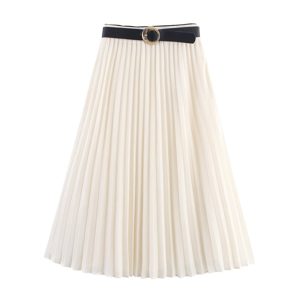 Color blocking trimmed pleated shirt+skirt set eprolo