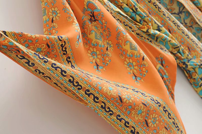 Spring/Summer Women's New Positioning Print Ankle Kimono Robe Yellow eprolo