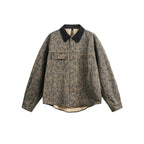 Loose heavy industry vintage leopard print long sleeved denim shirt for men and women eprolo