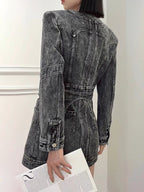 Denim Slim Dress For Women V Neck Long Sleeve High Waist Solid Mini Dresses Female Autumn Clothing Style New eprolo