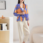 High-end pleated fashionable printed small jacket for women with hand-pleated suit collar eprolo