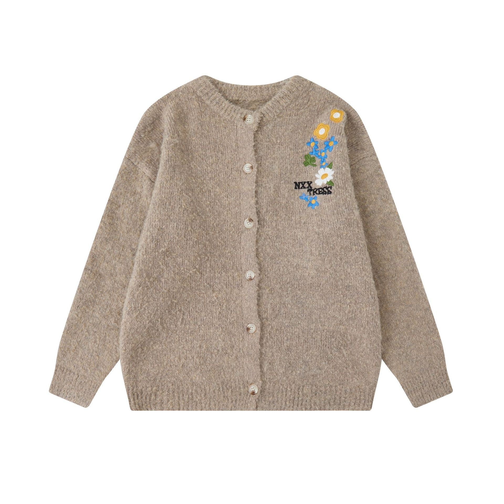 Loose Knit Cardigan with Floral Embroidery for Men and Women eprolo