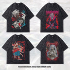 Dark Anime Print Short Sleeve T-Shirt for Men and Women Vintage American Retro Heavyweight Washed Aged eprolo
