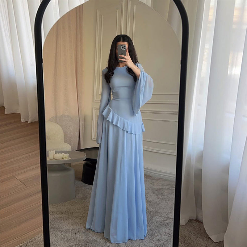 Elegant Round Neck Fitted Long Sleeve Dress in Pure Desire Style eprolo