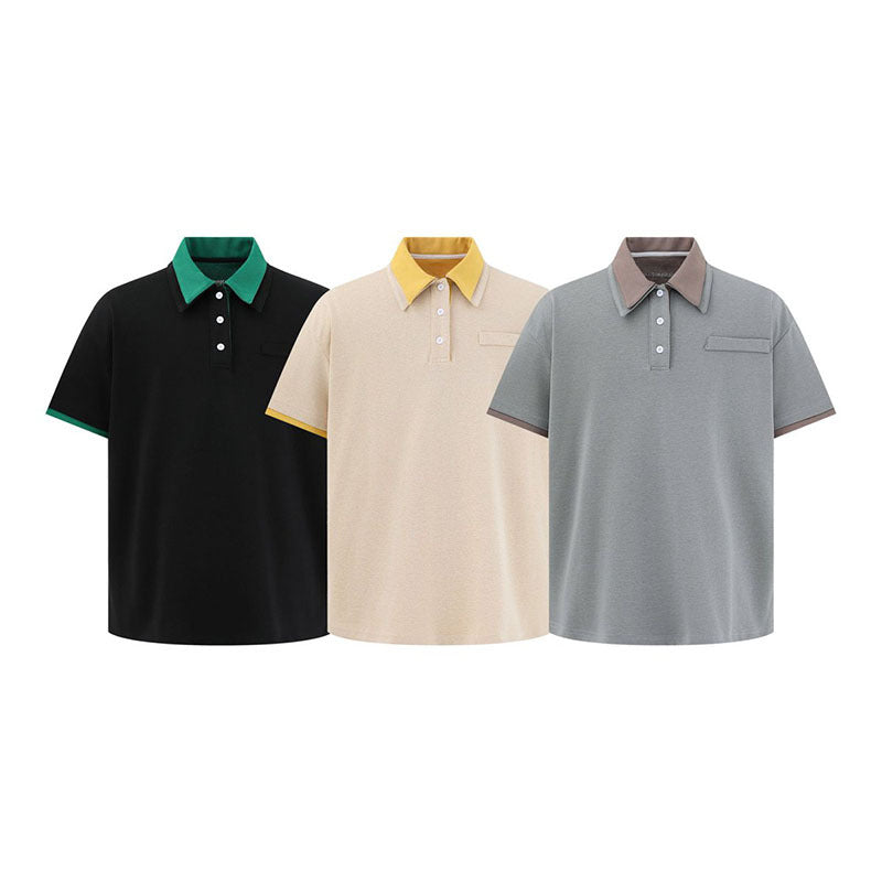 Color Block Two-Piece Design Polo Shirt Casual Turn-Down Collar Short Sleeve T-Shirt for Men eprolo