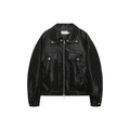 Retro Deconstructed PU Leather Jacket for Men, Turn-down Collar, Streetwear Preppy Style, Trendy Casual Outwear eprolo