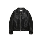Retro Deconstructed PU Leather Jacket for Men, Turn-down Collar, Streetwear Preppy Style, Trendy Casual Outwear eprolo
