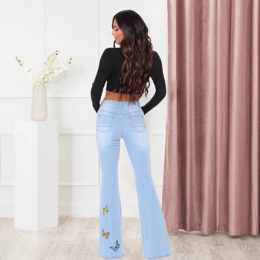Tailored butterfly wide leg perforated high stretch flared pants eprolo