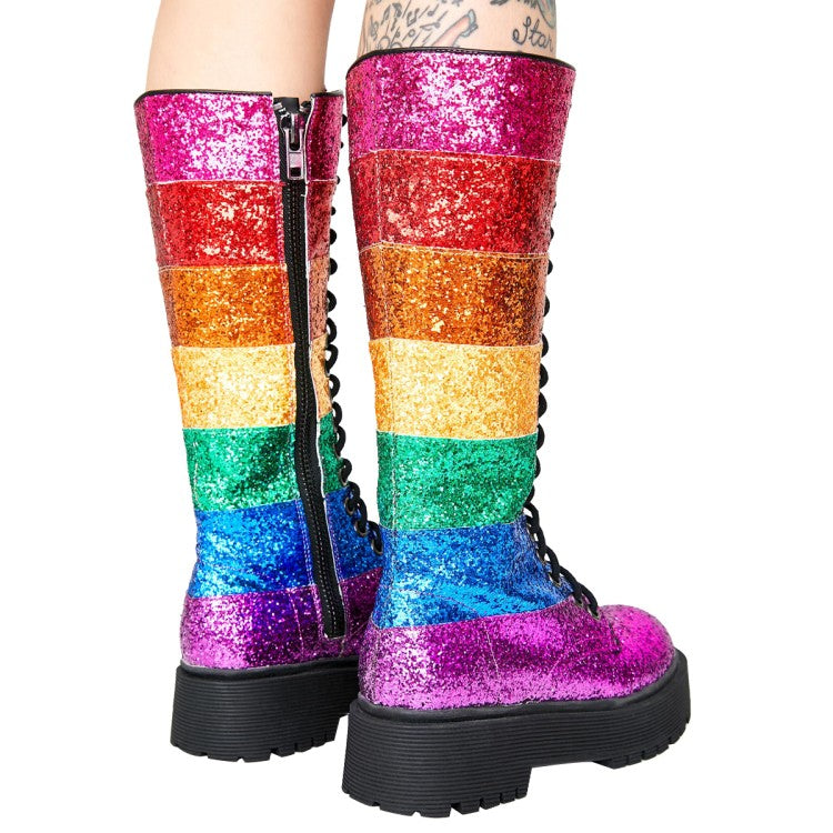 Sequins Color Matching Straps Martin Boots Trifle Platform Contrast Color LittleYogaSocks