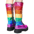 Sequins Color Matching Straps Martin Boots Trifle Platform Contrast Color LittleYogaSocks