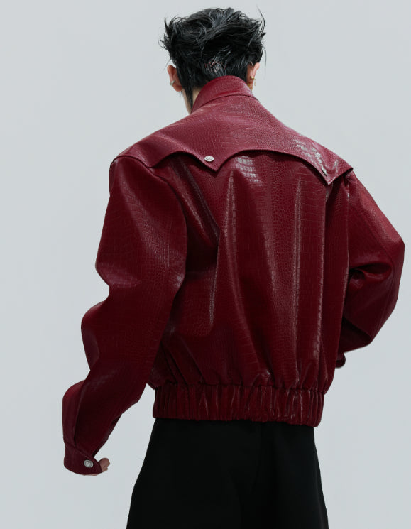 Scale Short Jacket Stand Collar Horse Hair Stitching Heavy Design Leather Coat Scale Short Jacket Stand Collar Horse Hair Stitching Heavy Design Leather Coat LittleYogaSocks