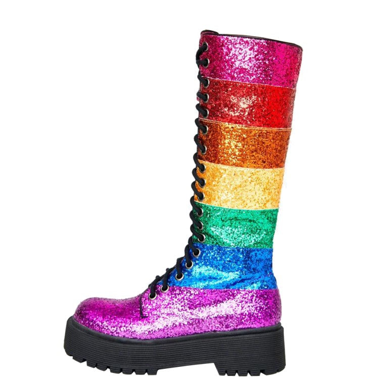 Sequins Color Matching Straps Martin Boots Trifle Platform Contrast Color LittleYogaSocks