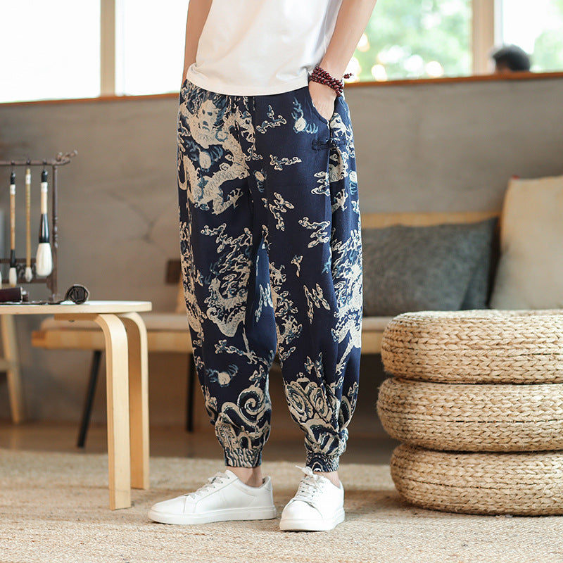 Style Summer Casual Trousers for Men Trendy Long Pants Loose Fit Wide Leg Cuffed Pants eprolo