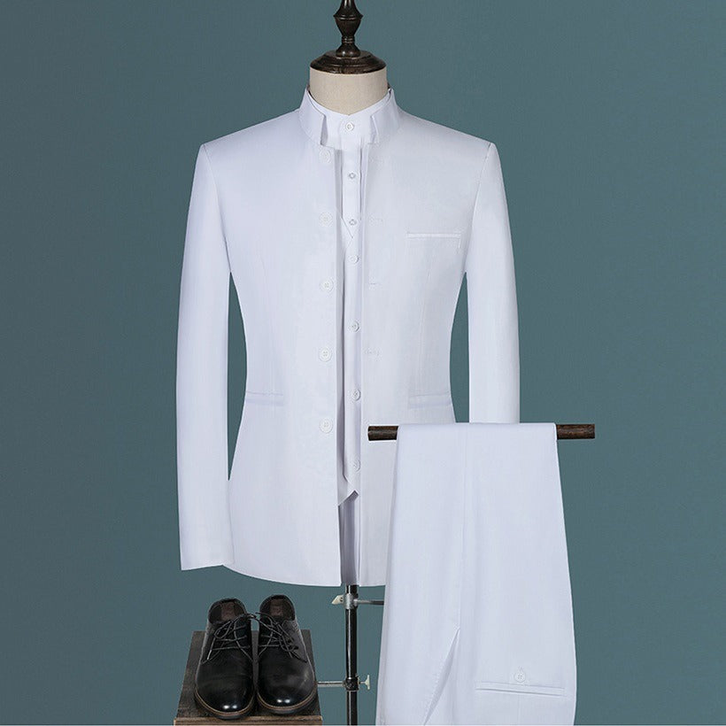 Mens Suits Set (Jacket+Pants+Vest)  Stand Collar Chinese Style Slim Fit Suits  3  Piece Wedding Men Clothing eprolo