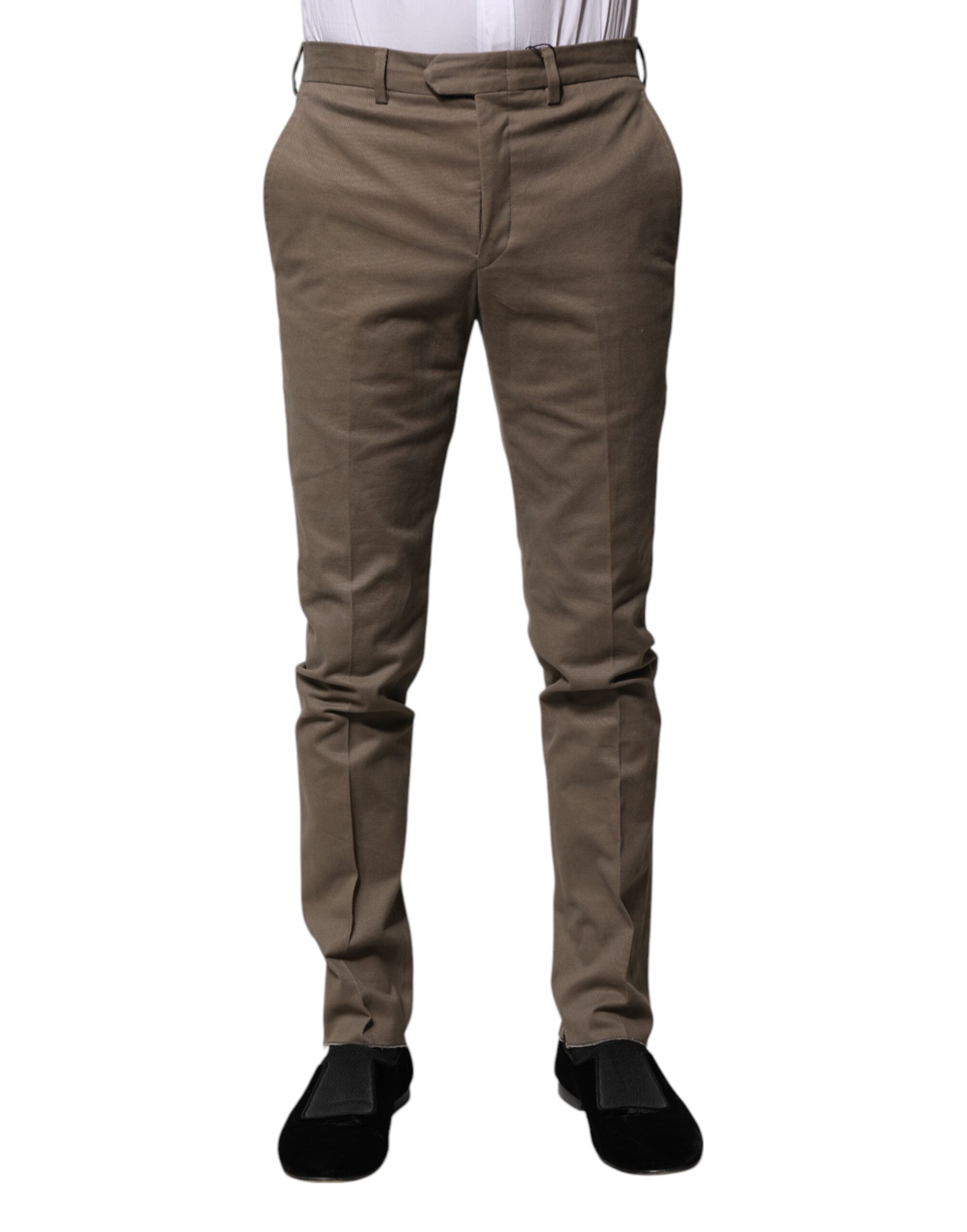 BENCIVENGA Brown Cotton Tapered Formal Dress Pants BENCIVENGA
