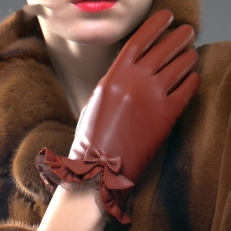 Women's Winter Warm Touch Screen Leather Gloves LittleYogaSocks