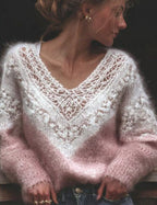 Womens Digitalprint Vneck Loose Sweater With A SoftCozy Feelperfect For Casual Wear VELORIA - Thread of Generations