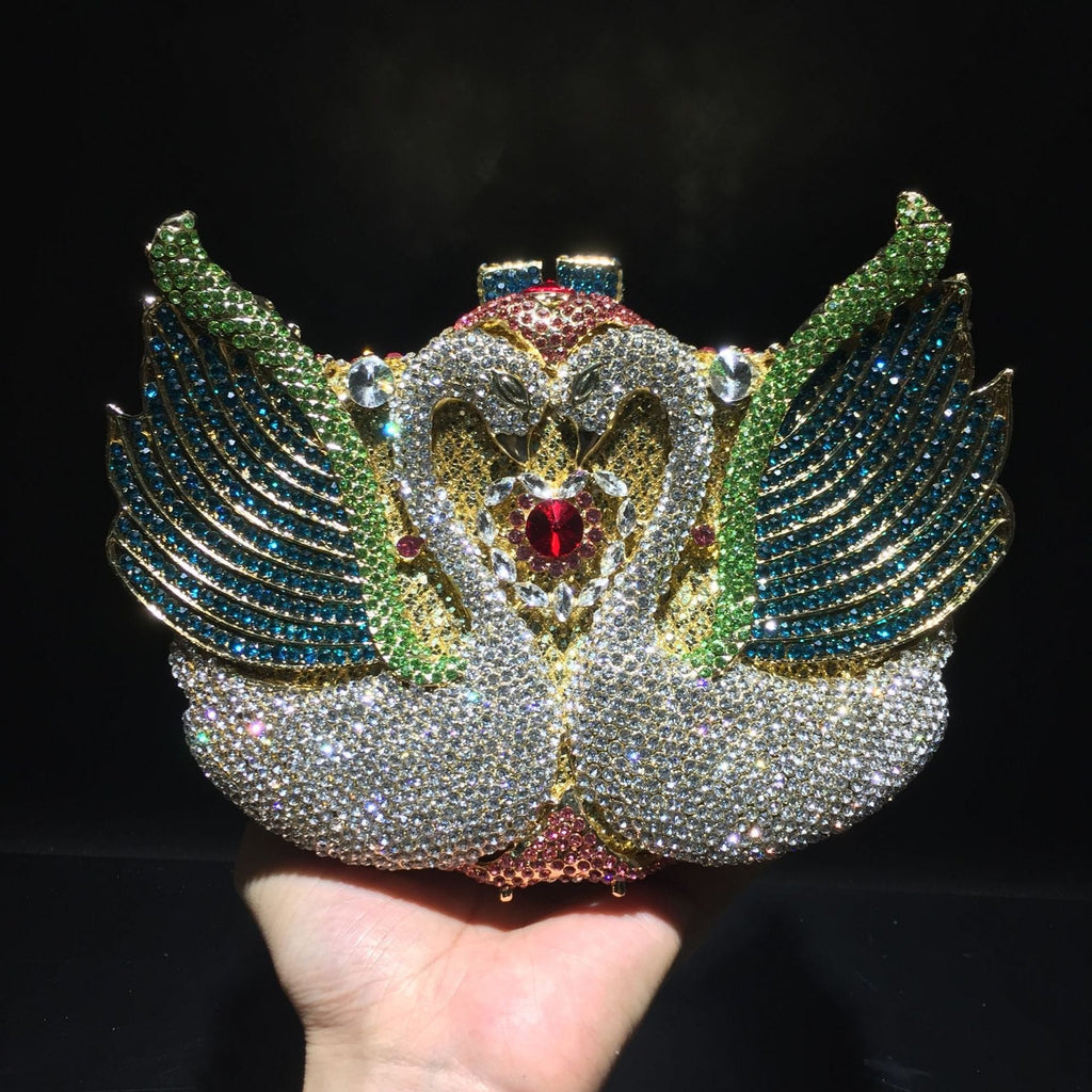 Swan studded diamond dinner bag, banquet dress, full diamond bag eprolo