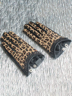 Fashion Women's Short Leather Gloves Lace Edge Leopard Sheepskin Gloves Clothing Accessories Autumn New eprolo