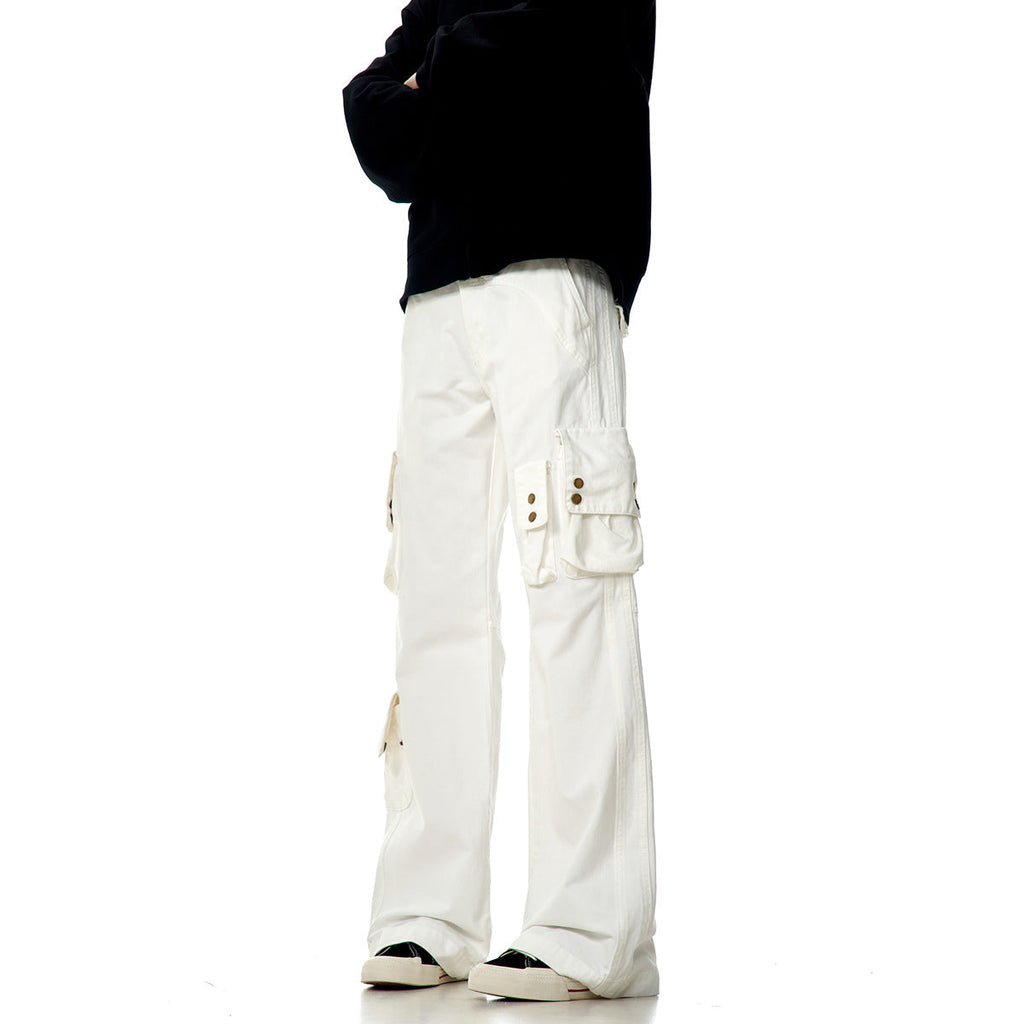 Heavyweight Multi-Pocket Tie-Dye Design Denim Trousers Straight Leg for Men and Women eprolo