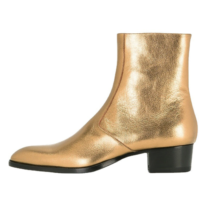 gold pointed toe men leather boots British style men fashion boots zip mujer bota chelsea booties eprolo