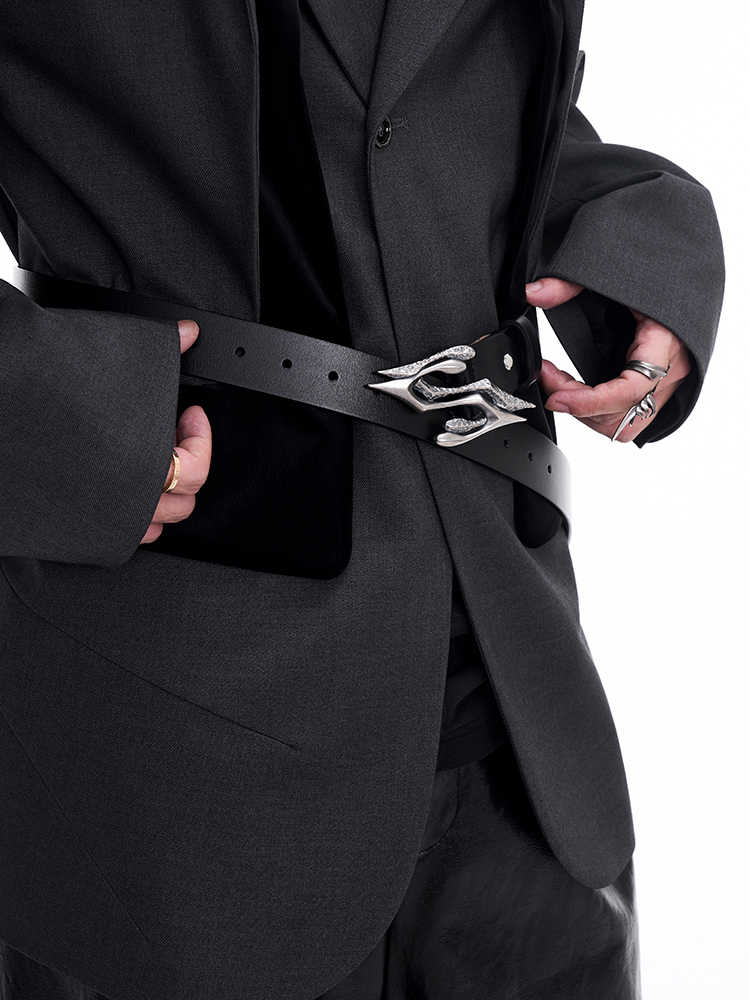 Metal Letter Two-layer Leather Men's Leather Belt LittleYogaSocks