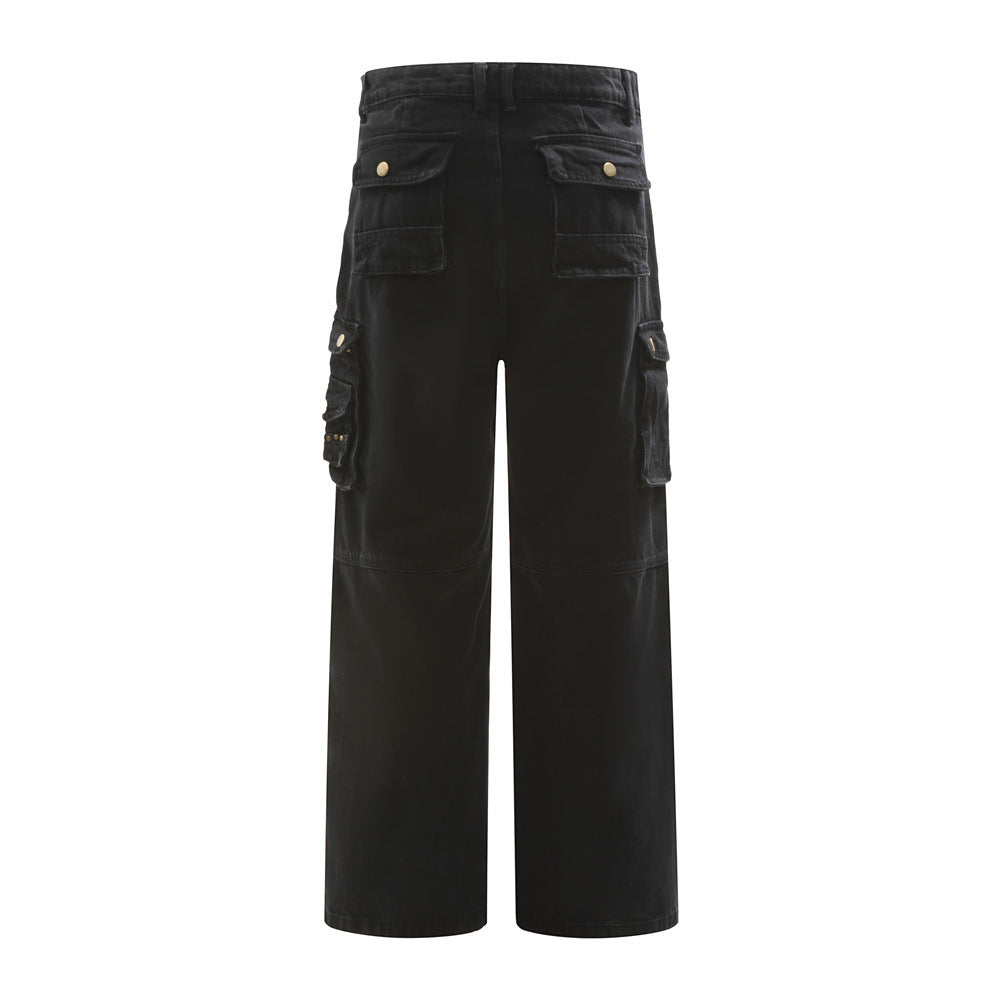 Street Style Men's Wide-Leg Multi-Pocket Cargo Jeans, Loose Fit Casual Pants for Men eprolo