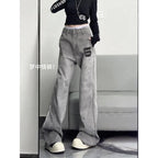 High Street Vibe Letter Print Jeans Women West Coast American Style Vintage Distressed Straight Leg Long Pants eprolo