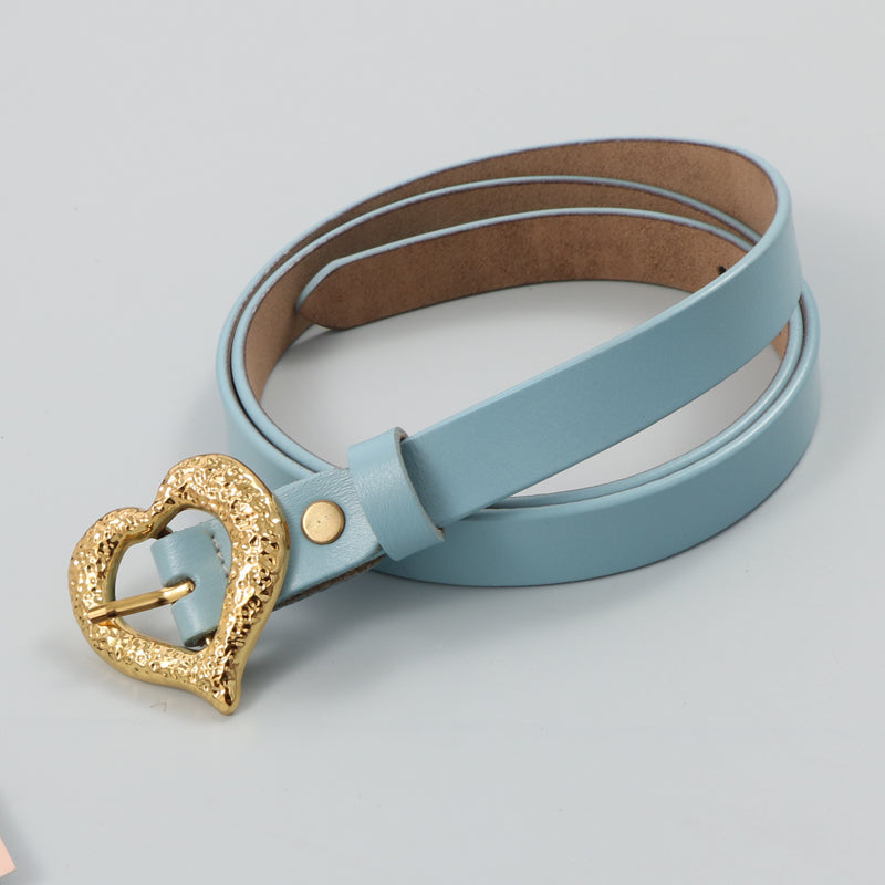 Gold Peach Heart Shape Buckle Top Layer Cowhide Leather Belt LittleYogaSocks