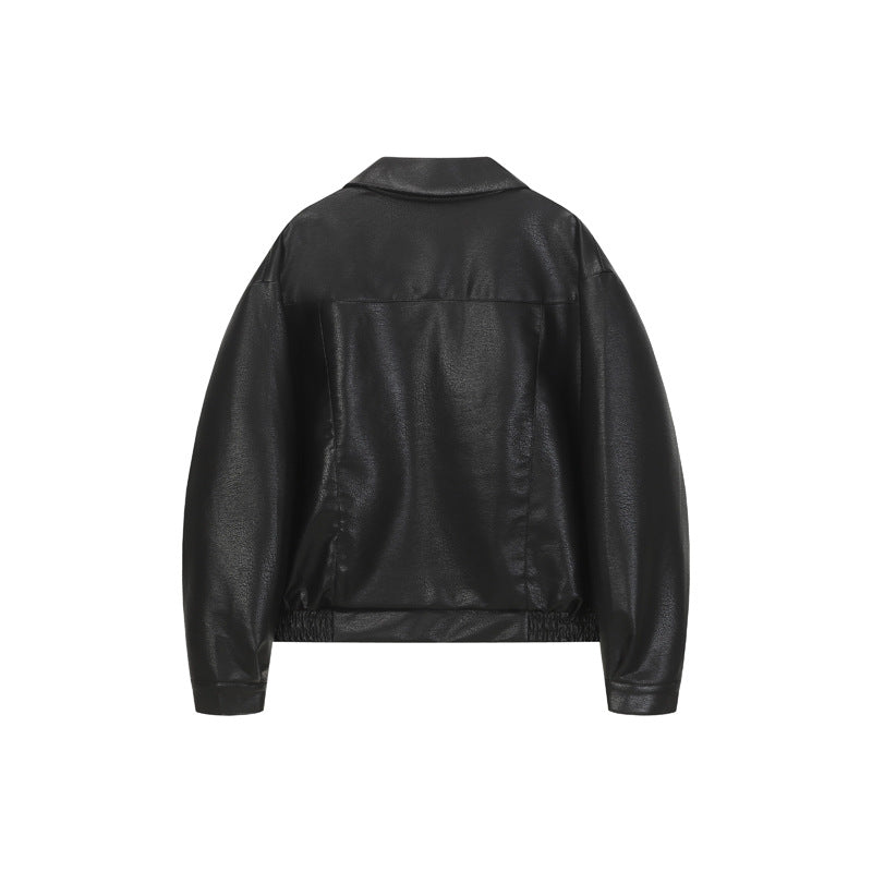 Retro Deconstructed PU Leather Jacket for Men, Turn-down Collar, Streetwear Preppy Style, Trendy Casual Outwear eprolo