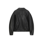 Retro Deconstructed PU Leather Jacket for Men, Turn-down Collar, Streetwear Preppy Style, Trendy Casual Outwear eprolo