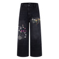 Casual Knife-Edge Pants for Men, Loose Straight-Leg Patchwork Denim Pants, Embroidered Wide-Leg Long Pants eprolo