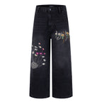 Casual Knife-Edge Pants for Men, Loose Straight-Leg Patchwork Denim Pants, Embroidered Wide-Leg Long Pants eprolo