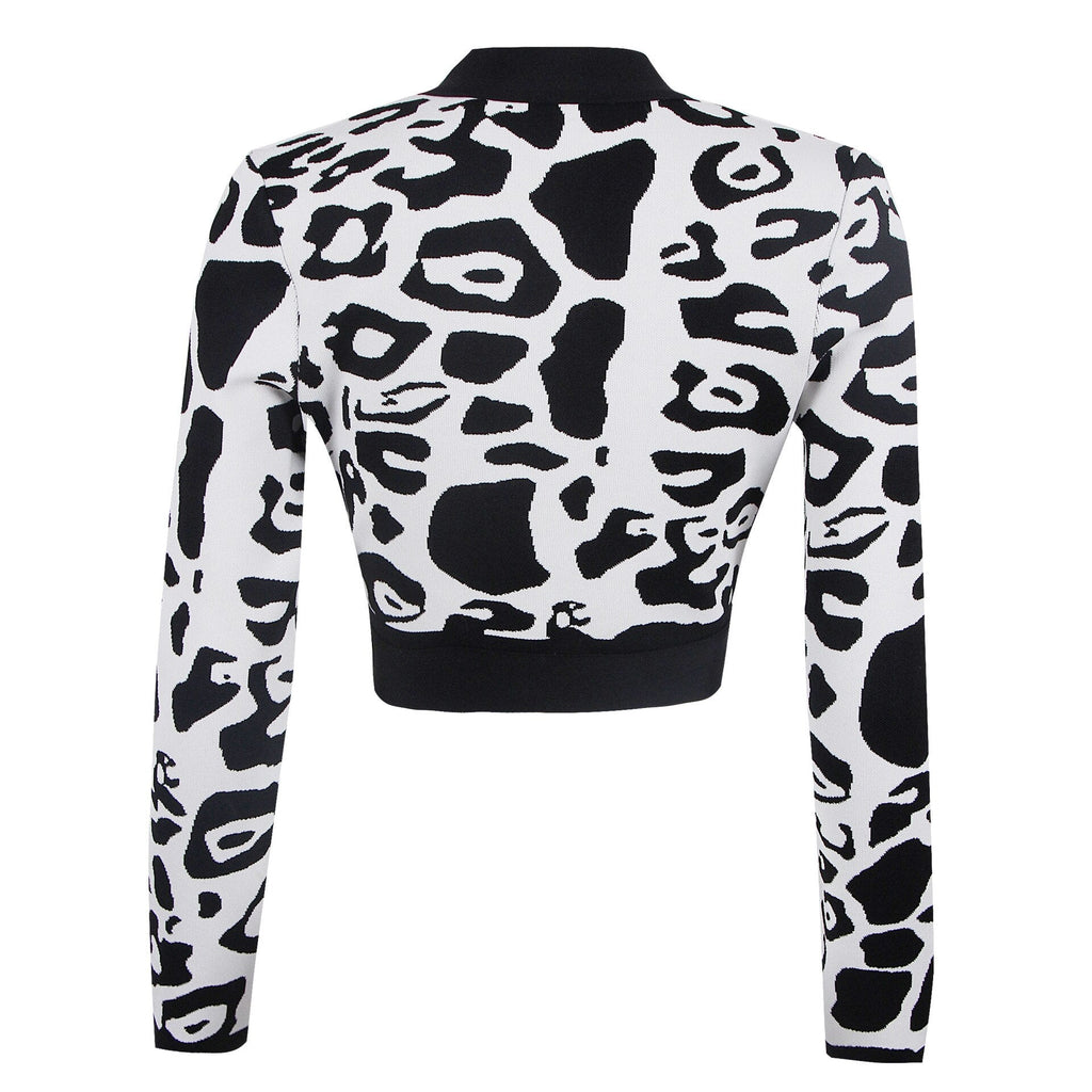 Latest Fashion Star Style Designer Women's Lion Buttons Black White Leopard Print Knitted Cardigan Short Jacke eprolo