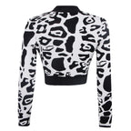 Latest Fashion Star Style Designer Women's Lion Buttons Black White Leopard Print Knitted Cardigan Short Jacke eprolo
