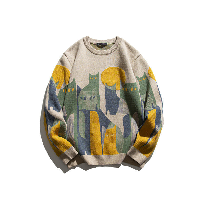 Jacquard round neck sweater loose knit sweater for men eprolo