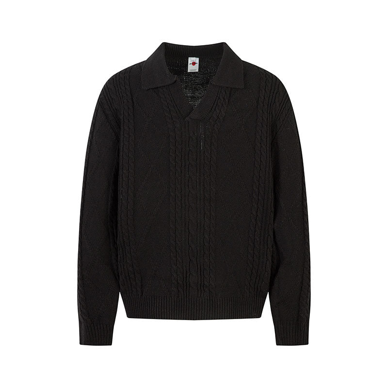 Cable Knit Collar Sweater Men Loose Fit Versatile Old Money Style Knit Top eprolo