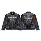 American style high street splicing flame letter embroidery leather jacket jacket men motorcycle jacket PU leather baseball eprolo